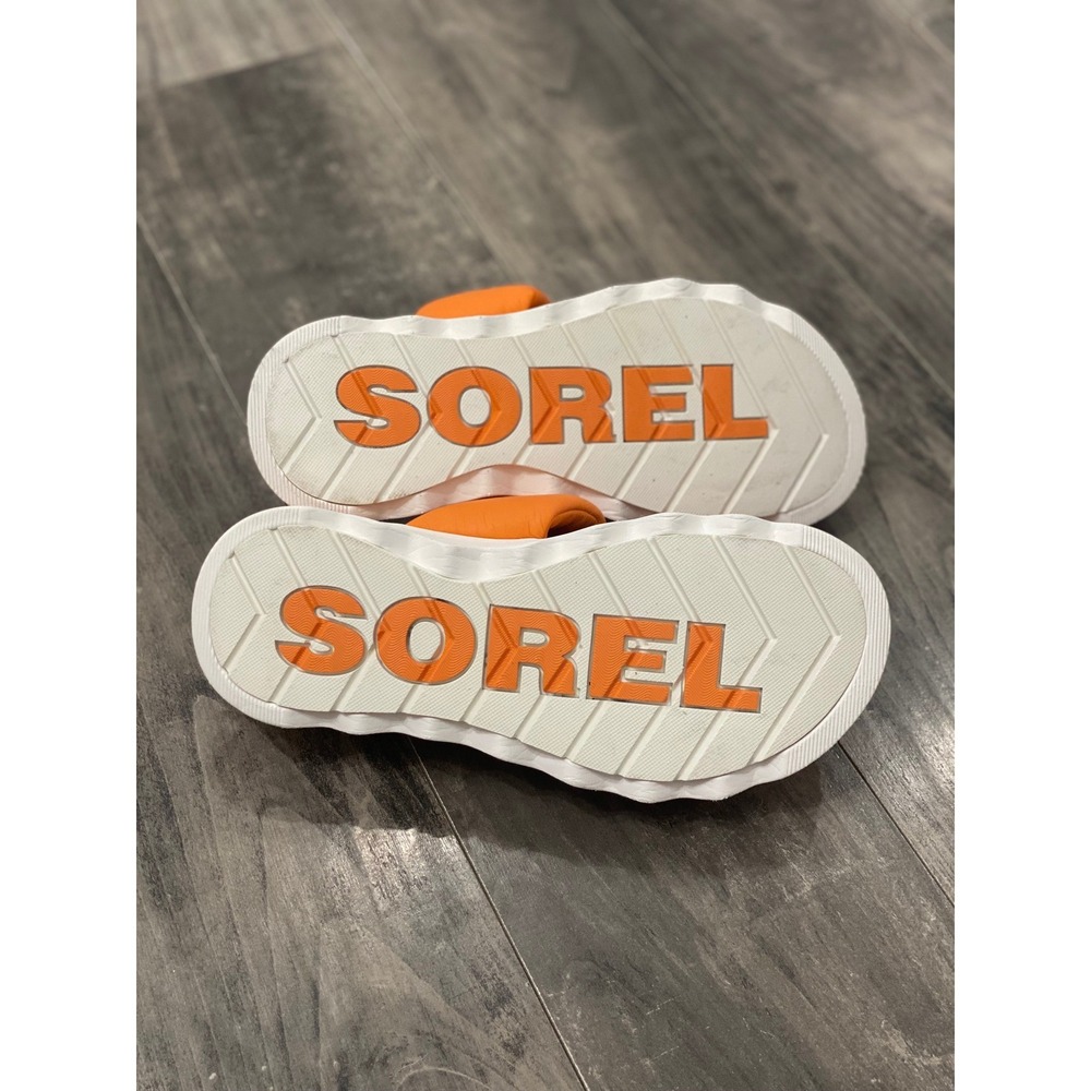 Sorel Viibe Twist Orange Leather Puffy Platform Slide Sandals Womens 8.5 Comfort - Picture 6 of 7